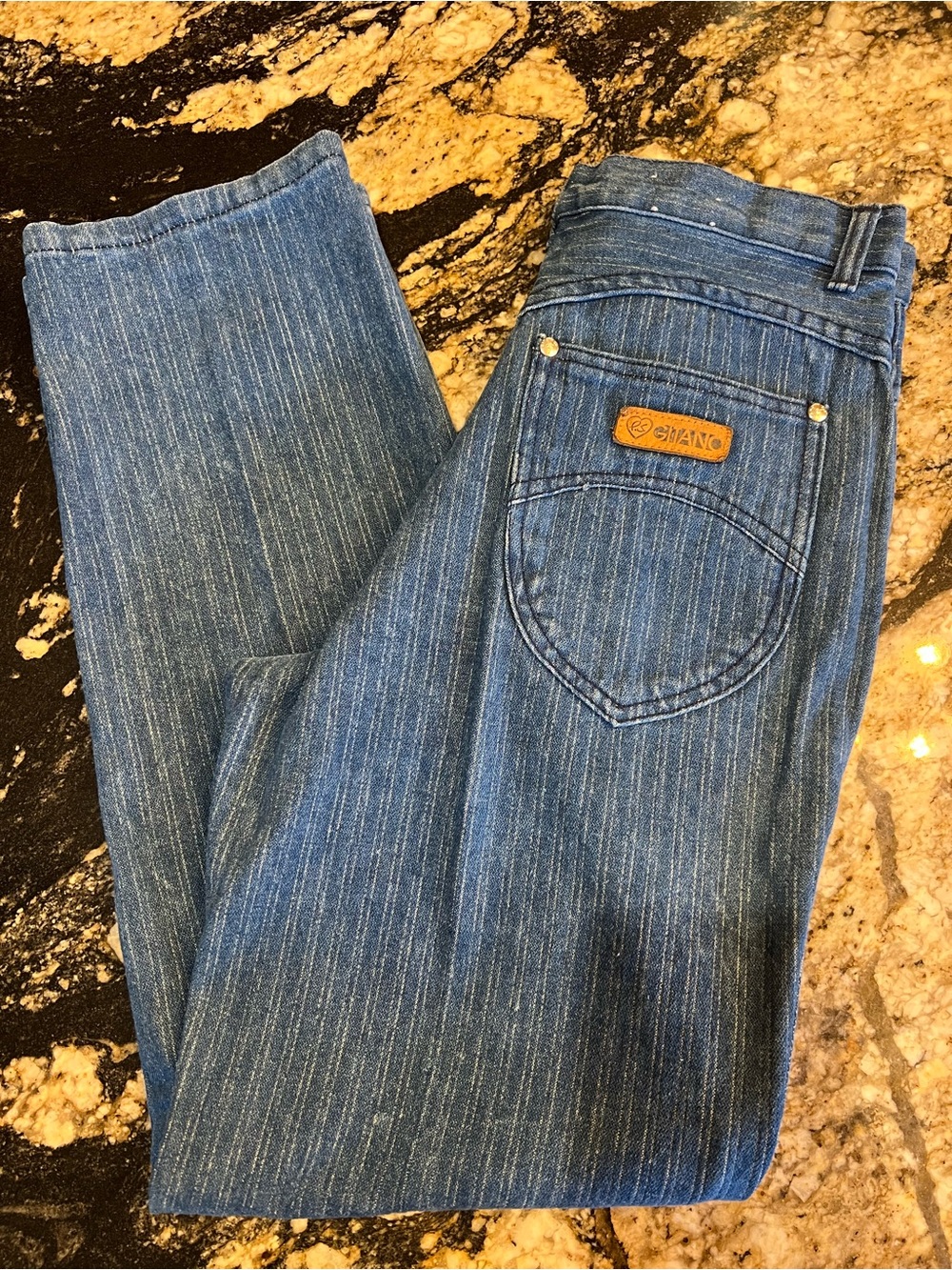 VINTAGE Gitano Women's Blue Pinstripe High-Rise Jeans